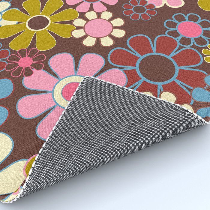 Groovy Retro Garden 60s 70s Eclectic Floral Pattern on Brown Rug Gallery Image 4