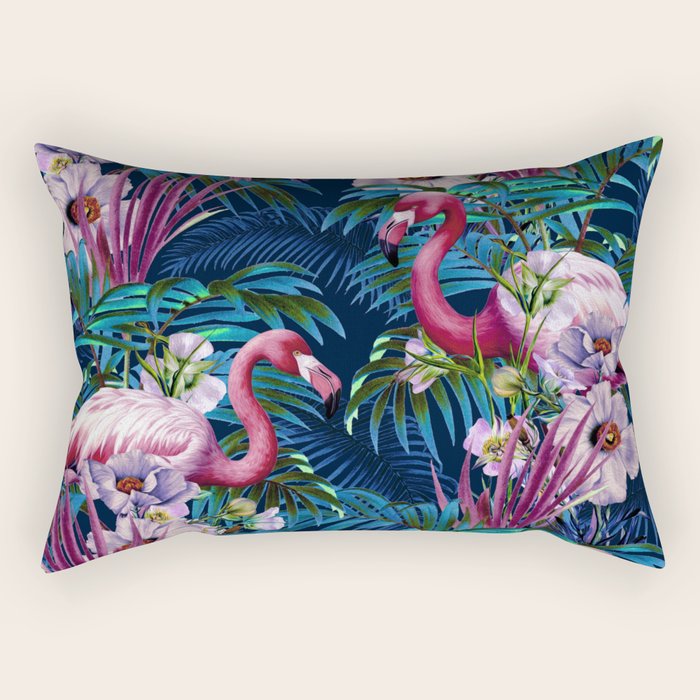 Night Forest Flamingos Rectangular Pillow Gallery Image 2