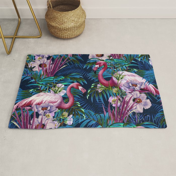 Night Forest Flamingos Rug Gallery Image 1