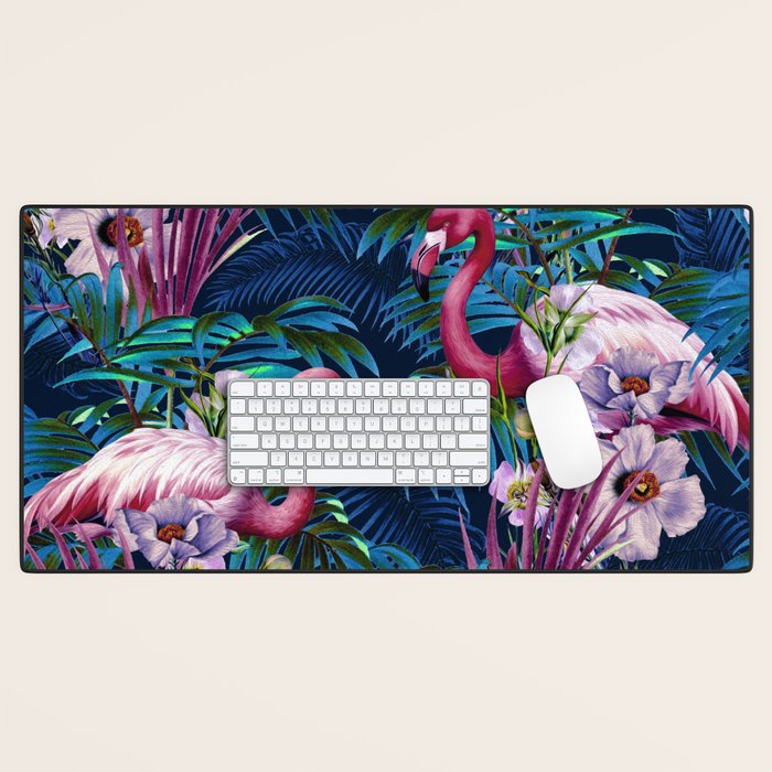 Night Forest Flamingos Desk Mat Gallery Image 1
