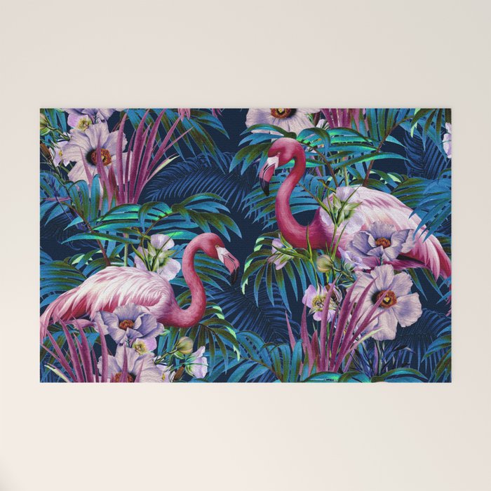 Night Forest Flamingos Welcome Mat Gallery Image 1