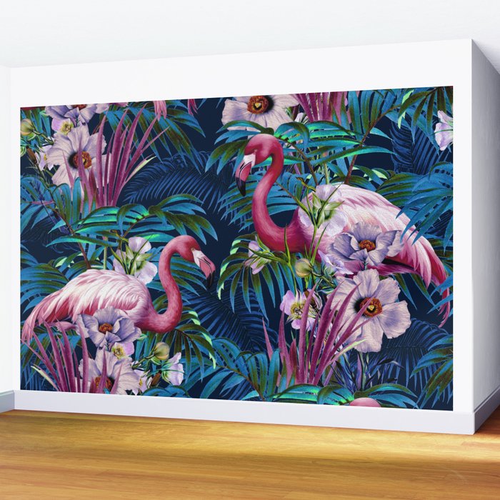 Night Forest Flamingos Wall Mural Gallery Image 2