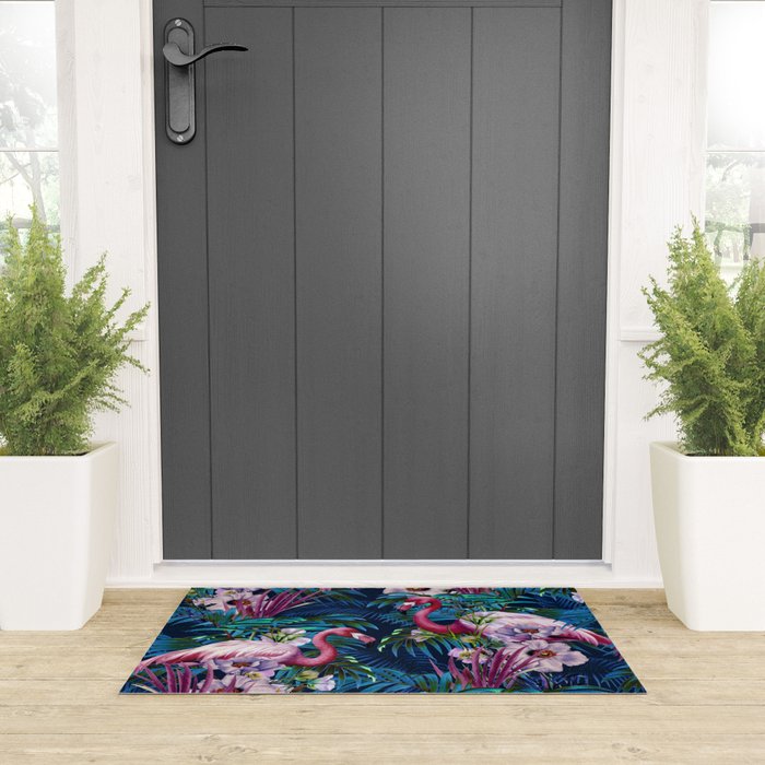 Night Forest Flamingos Welcome Mat Gallery Image 3