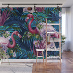Night Forest Flamingos Wall Mural Gallery Image 1