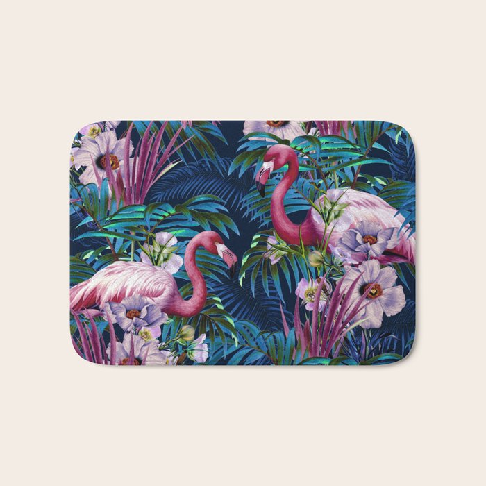 Night Forest Flamingos Bath Mat Gallery Image 1