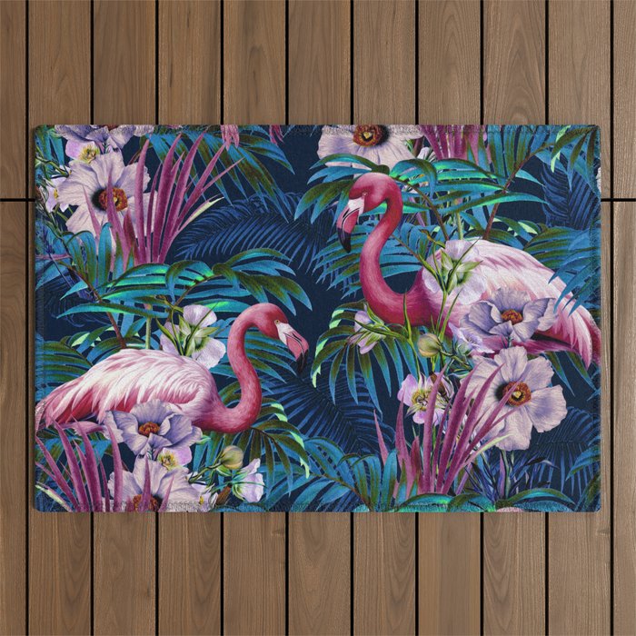 Night Forest Flamingos Outdoor Rug Gallery Image 1