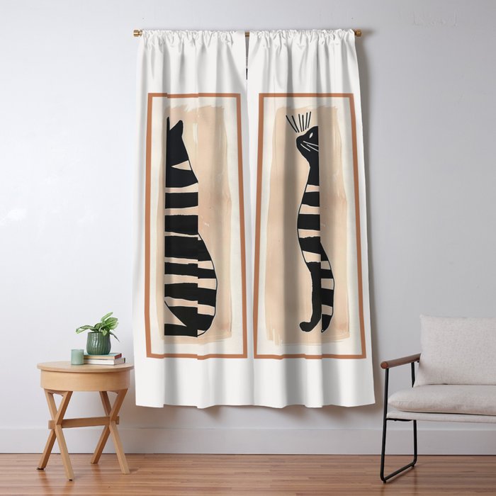Black Cat with Bold Stripes Window Curtain Gallery Image 1