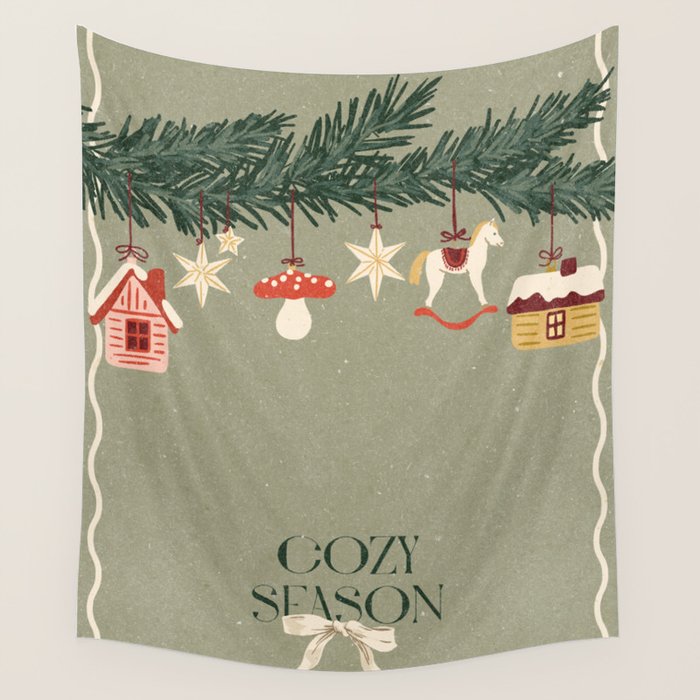 Toys on the Christmas tree. Cozy season Wall Tapestry Gallery Image 4
