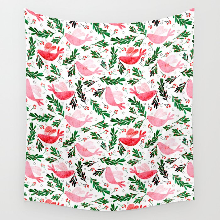 Festive Birds - christmas pattern no2 Wall Tapestry Gallery Image 4