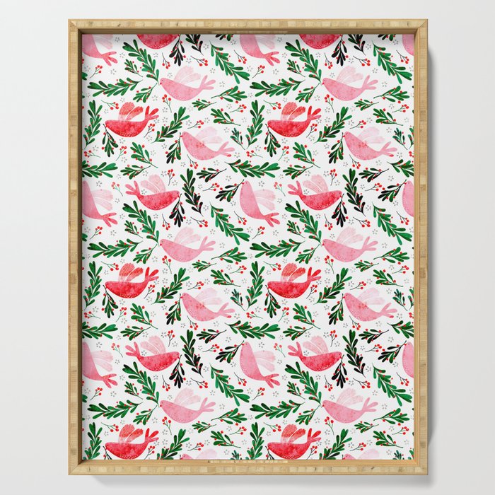 Festive Birds - christmas pattern no2 Serving Tray Gallery Image 1