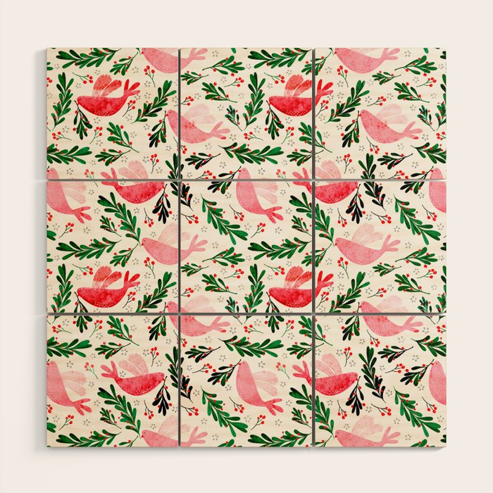 Festive Birds - christmas pattern no2 Wood Wall Art Gallery Image 1