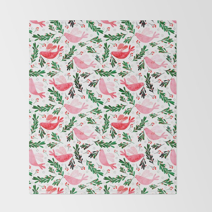 Festive Birds - christmas pattern no2 Throw Blanket Gallery Image 2