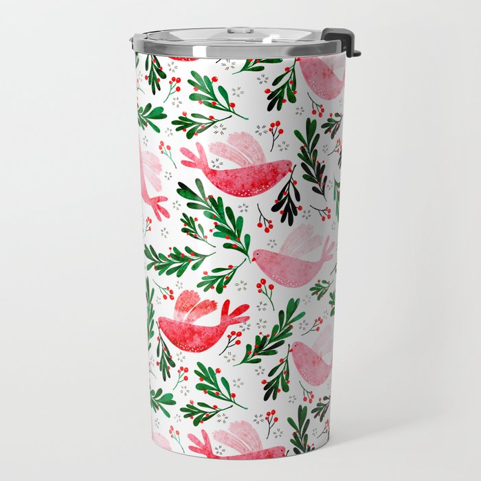 Festive Birds - christmas pattern no2 Travel Mug Gallery Image 2