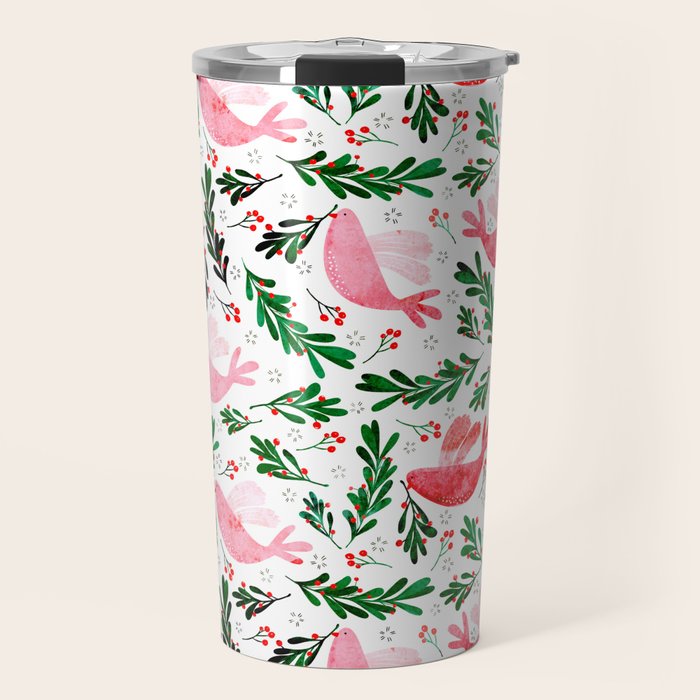 Festive Birds - christmas pattern no2 Travel Mug Gallery Image 1