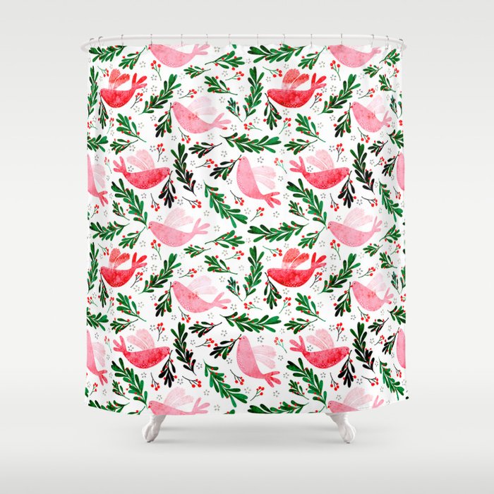 Festive Birds - christmas pattern no2 Shower Curtain Gallery Image 1