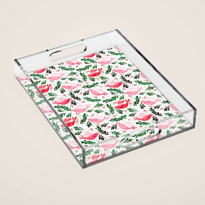 Festive Birds - christmas pattern no2 Acrylic Tray Gallery Image 1