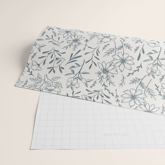Blue Gray Flower Pattern Wrapping Paper Gallery Image 2