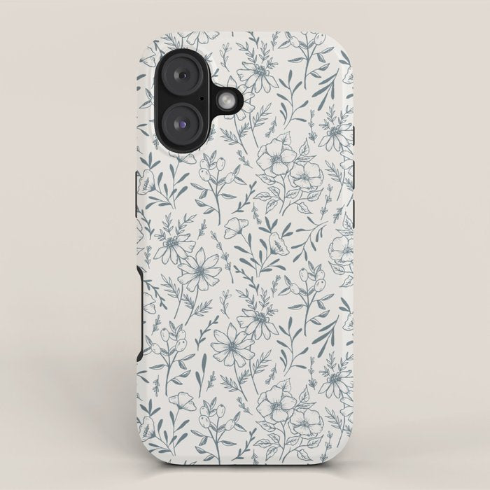 Blue Gray Flower Pattern iPhone Case Gallery Image 1
