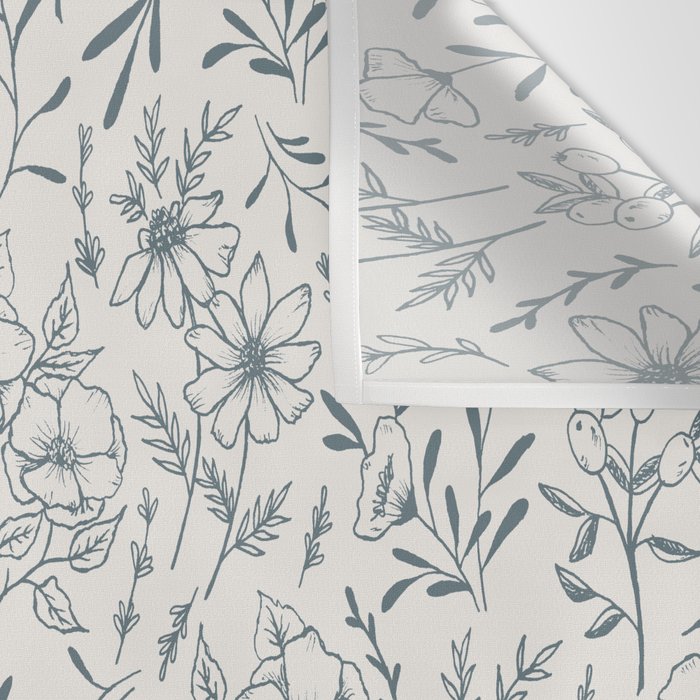 Blue Gray Flower Pattern Wall Tapestry Gallery Image 3