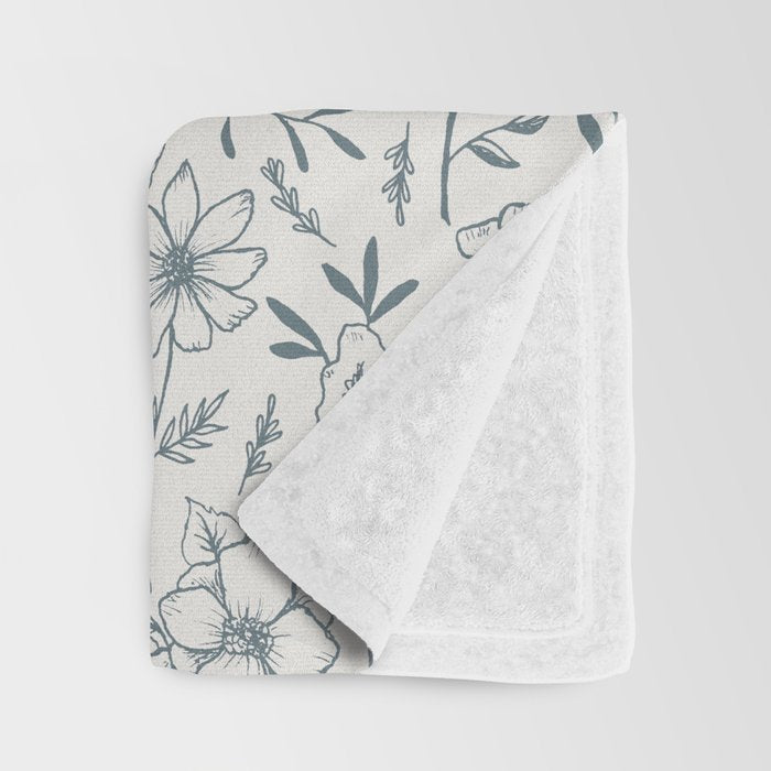 Blue Gray Flower Pattern Throw Blanket Gallery Image 3