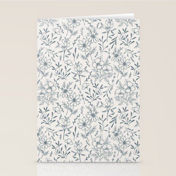 Blue Gray Flower Pattern Stationery Card Gallery Image 1