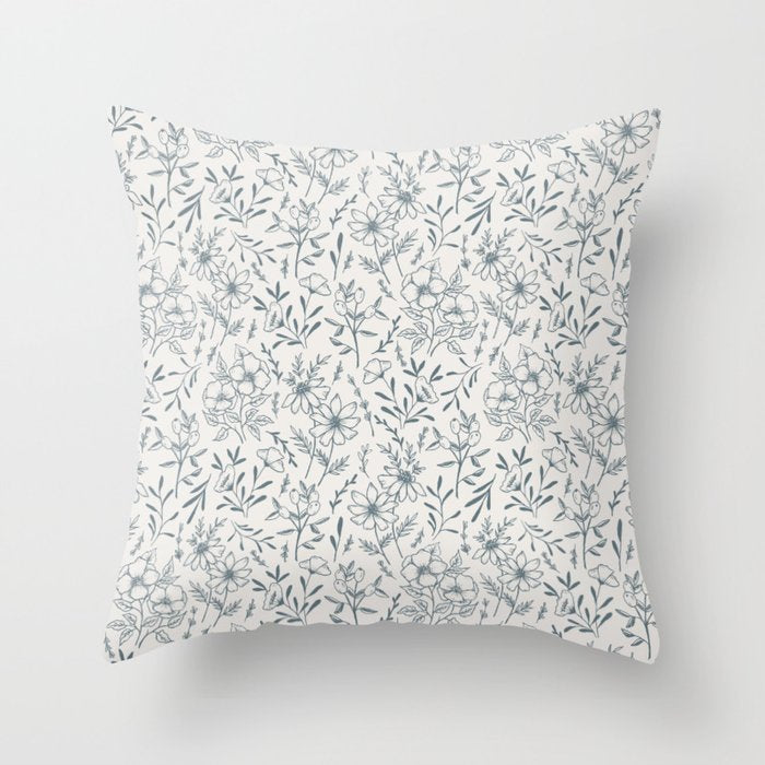Blue Gray Flower Pattern Throw Pillow Gallery Image 6