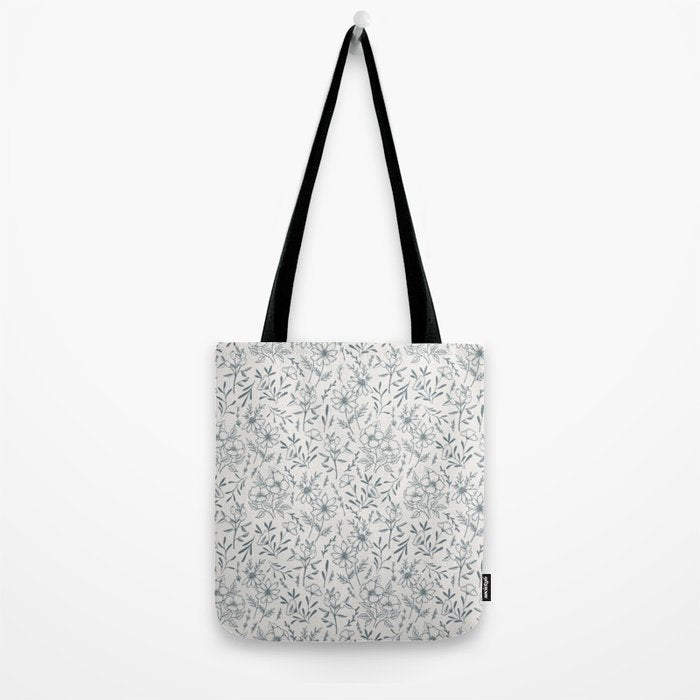 Blue Gray Flower Pattern Tote Bag Gallery Image 2