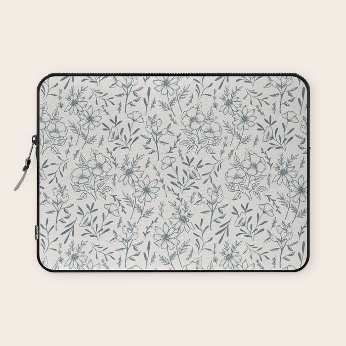 Blue Gray Flower Pattern Laptop Sleeve Gallery Image 1