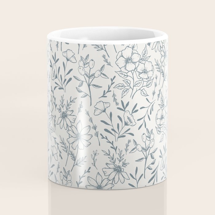 Blue Gray Flower Pattern Coffee Mug Gallery Image 4