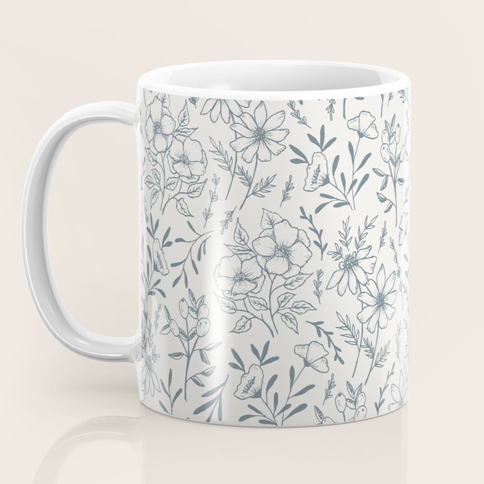 Blue Gray Flower Pattern Coffee Mug Gallery Image 3