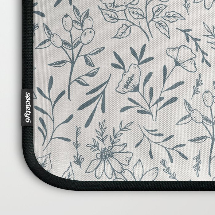 Blue Gray Flower Pattern Laptop Sleeve Gallery Image 3