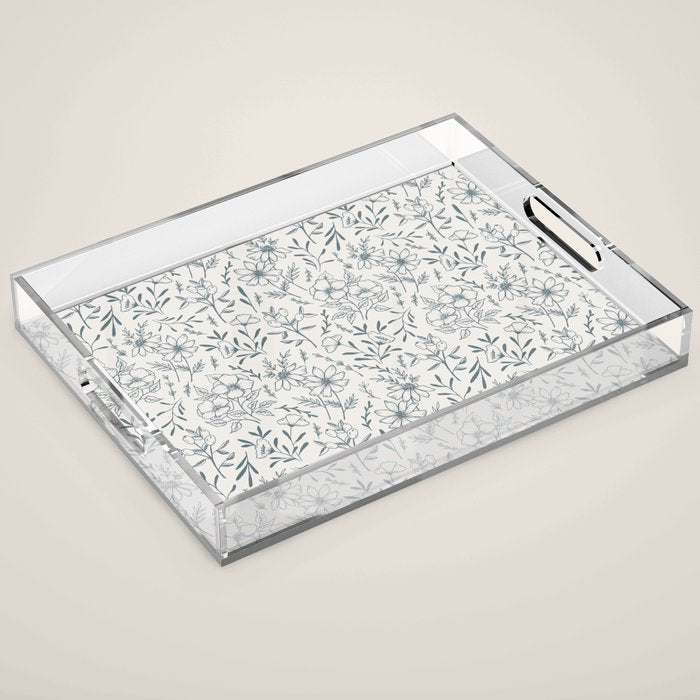 Blue Gray Flower Pattern Acrylic Tray Gallery Image 1