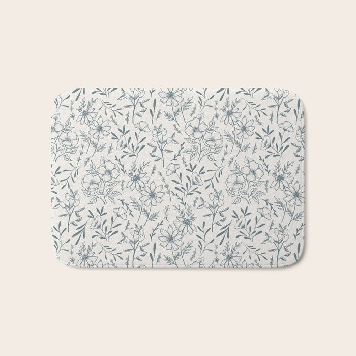 Blue Gray Flower Pattern Bath Mat Gallery Image 1