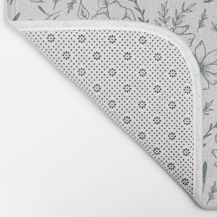Blue Gray Flower Pattern Bath Mat Gallery Image 2