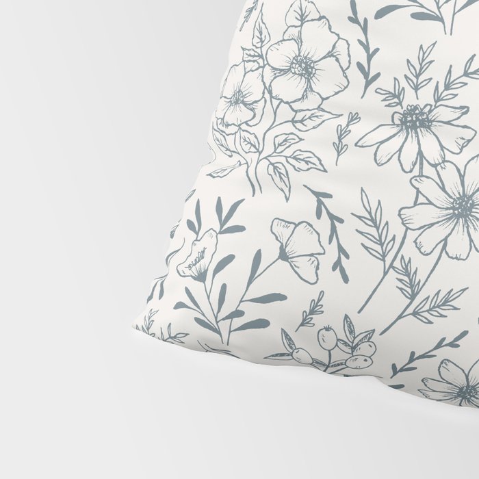 Blue Gray Flower Pattern Pillow Sham Gallery Image 4