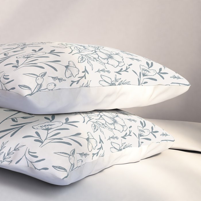 Blue Gray Flower Pattern Pillow Sham Gallery Image 3