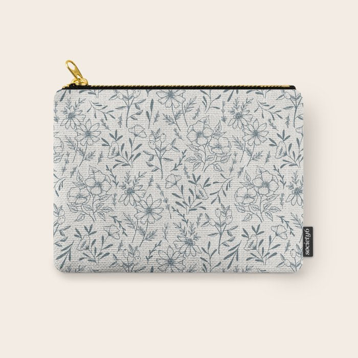 Blue Gray Flower Pattern Carry All Pouch Gallery Image 1