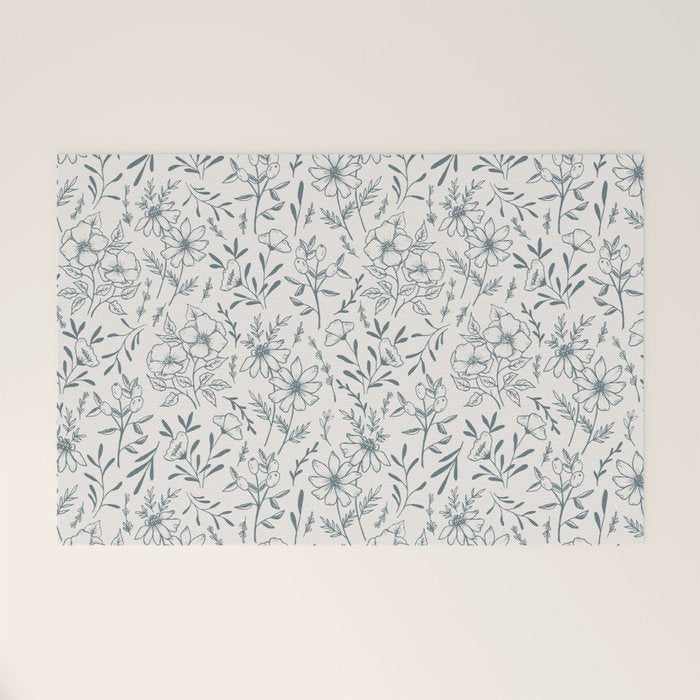 Blue Gray Flower Pattern Welcome Mat Gallery Image 1