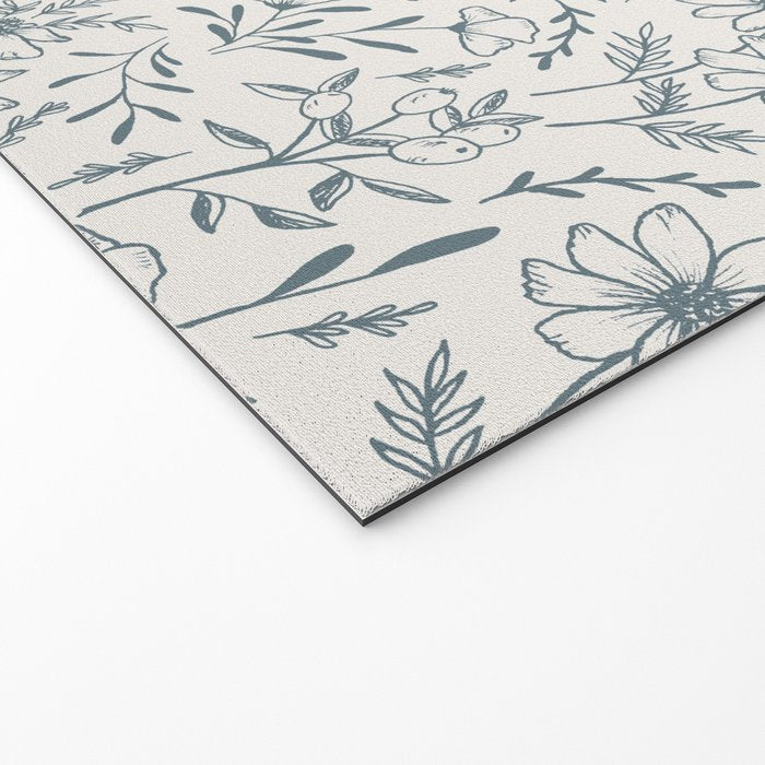 Blue Gray Flower Pattern Welcome Mat Gallery Image 2