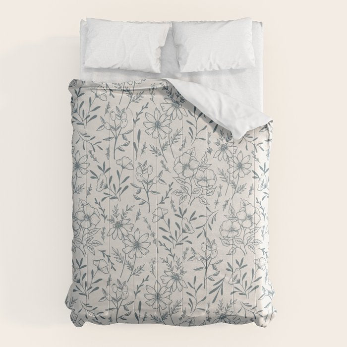 Blue Gray Flower Pattern Comforter Gallery Image 6