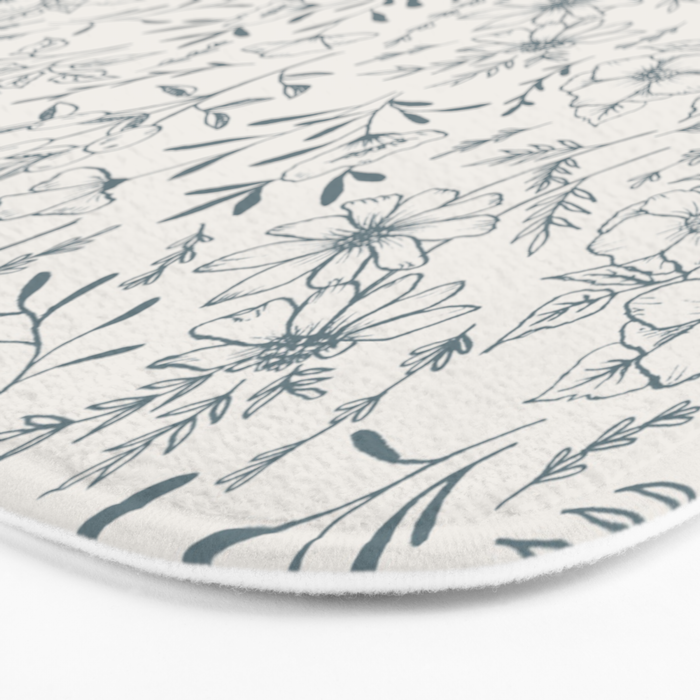 Blue Gray Flower Pattern Bath Mat Gallery Image 3