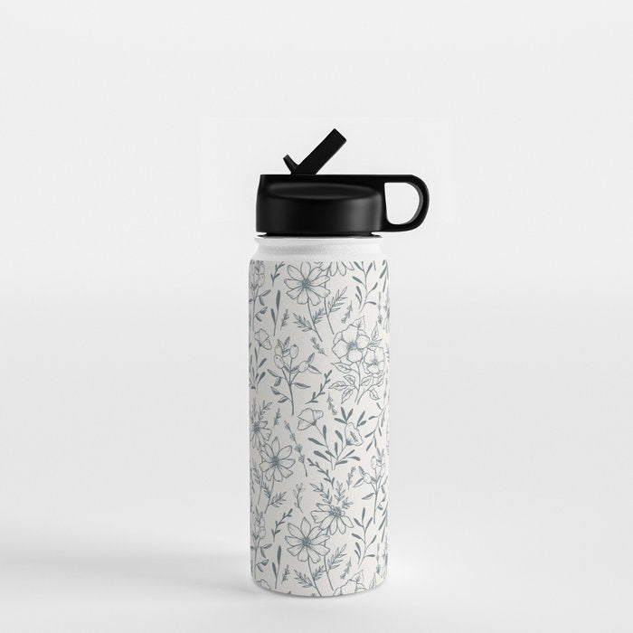 Blue Gray Flower Pattern Water Bottle Gallery Image 1
