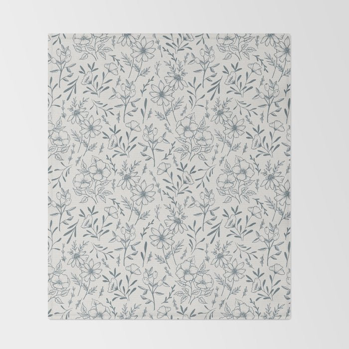 Blue Gray Flower Pattern Throw Blanket Gallery Image 2