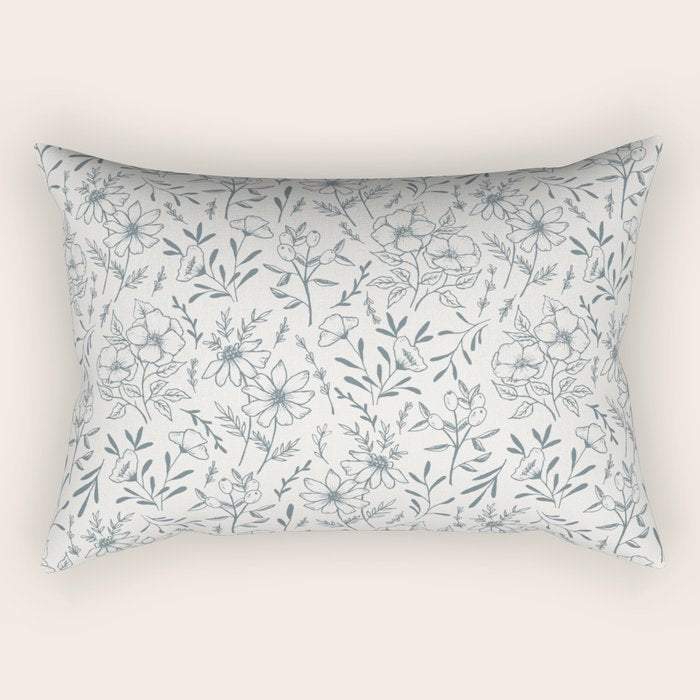 Blue Gray Flower Pattern Rectangular Pillow Gallery Image 2