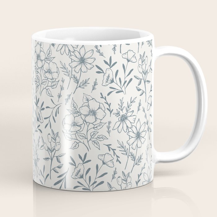 Blue Gray Flower Pattern Coffee Mug Gallery Image 1