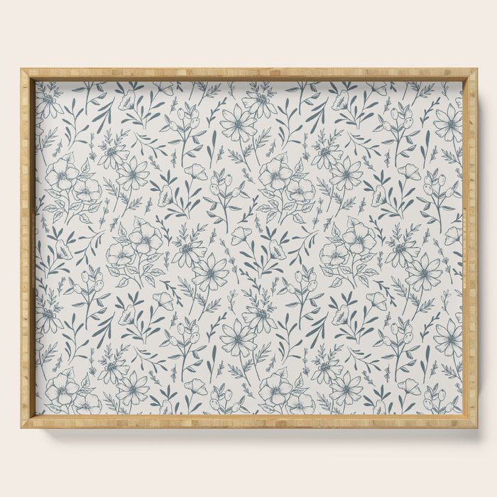 Blue Gray Flower Pattern Serving Tray Gallery Image 1
