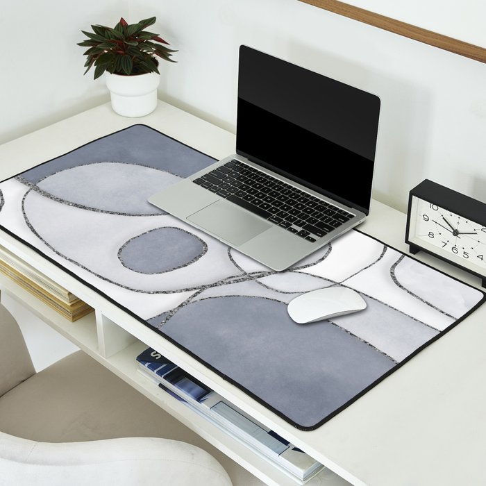 Abstract Line Work Blue Grey Desk Mat Gallery Image 2