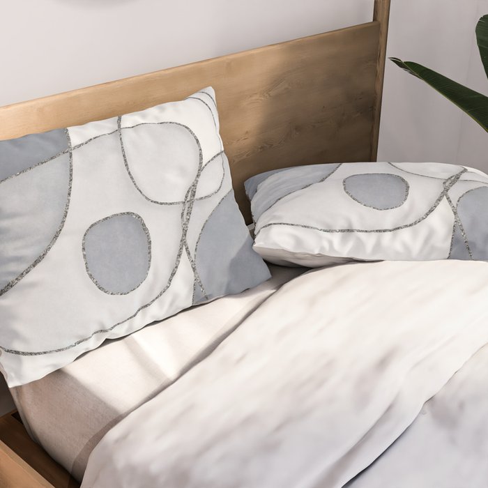 Abstract Line Work Blue Grey Pillow Sham Gallery Image 2