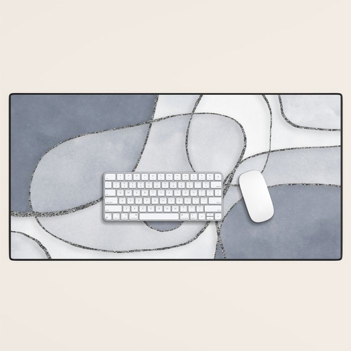 Abstract Line Work Blue Grey Desk Mat Gallery Image 1