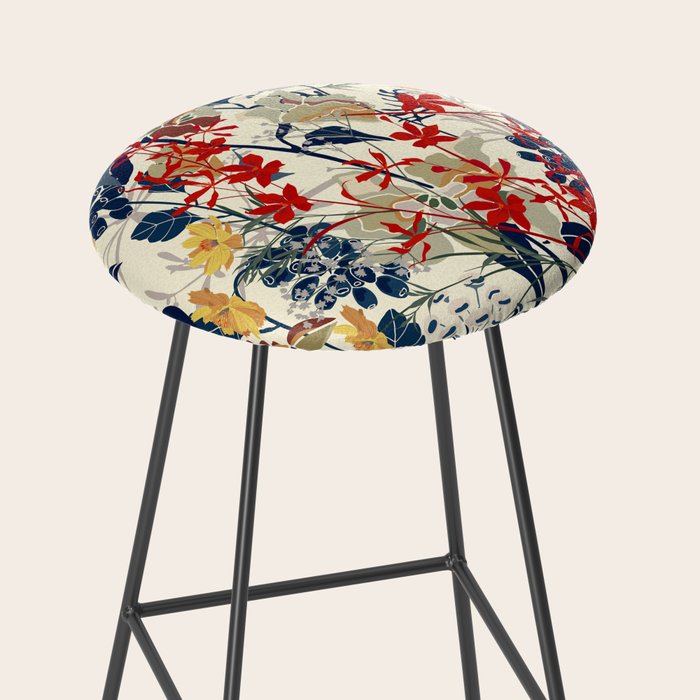 Wildflowers, Floral Prints, Red, Navy, Yellow Stool Gallery Image 2